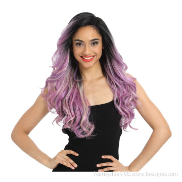 22 Inch Lavender Pink Tousled Wave Synthetic lace frontal HELEN Pre-plucked Lace Front Wig Synthetic hair wigs For Black Women